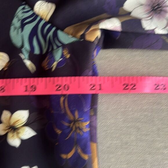 Marc Cain Purple Floral Bird Faux Leather Trim Dress Pockets US 12 N5 NWT $440 - Picture 11 of 12